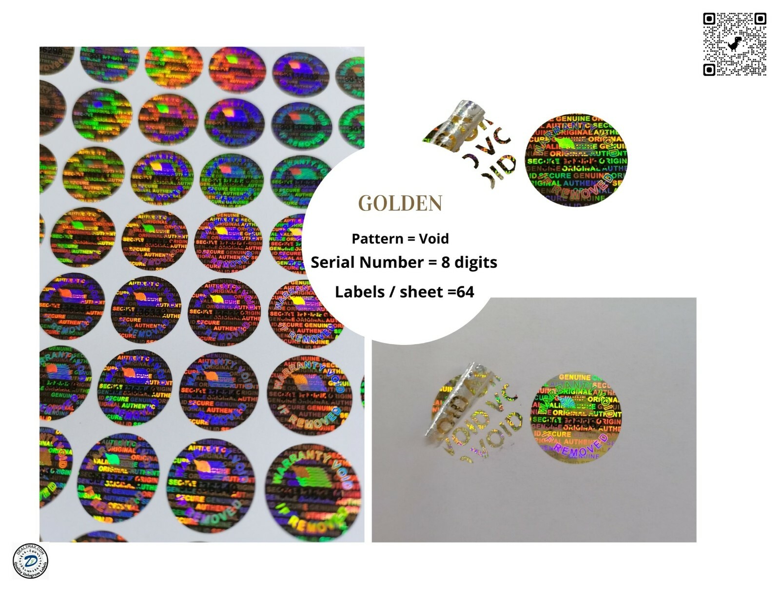 17mm Serial Number ROUND TAMPER EVIDENT SECURITY VOID HOLOGRAM LABELS -10000