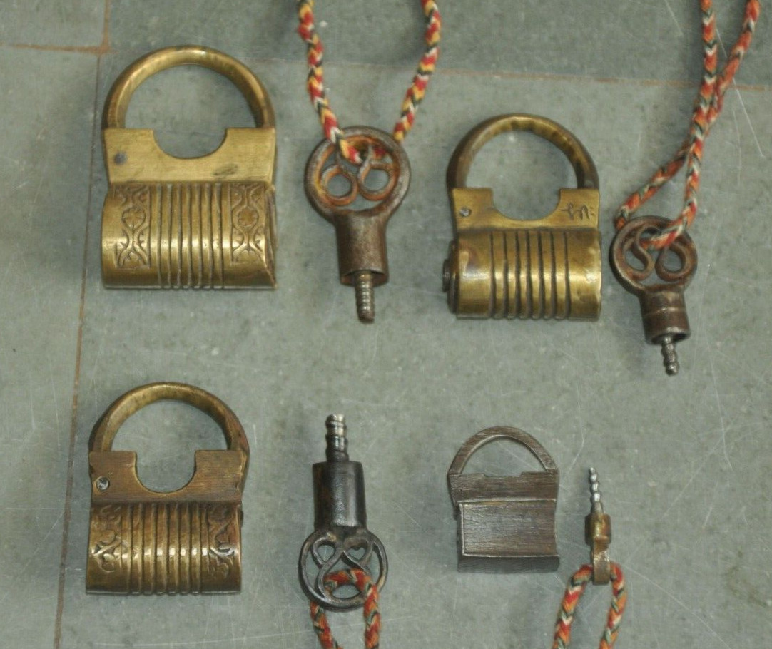 4 Pc Vintage Brass & Iron Handcrafted Different Small Unique Screw Padlocks