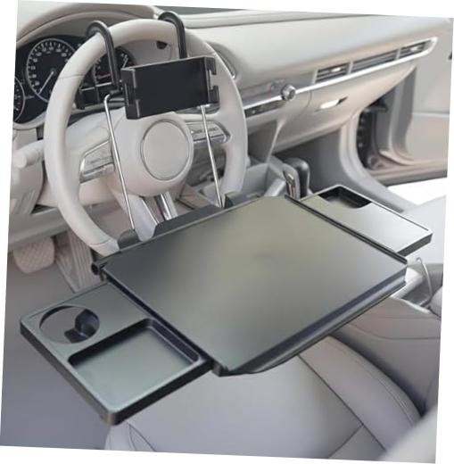 2-in-1 Car Steering Wheel Tray & Car Desk for Laptop with Phone Holder – BLACK