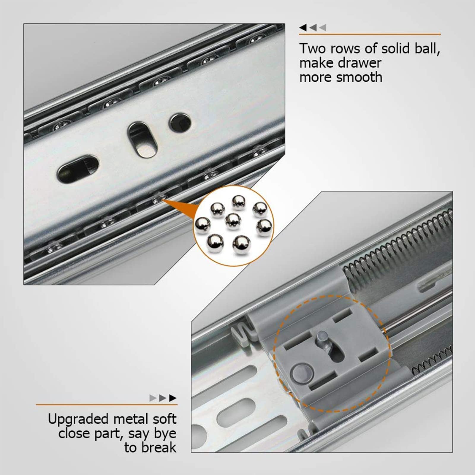 1 Pair Side Mount Heavy Duty Drawer Glides 22 inch Soft Close Drawer Slides 1...