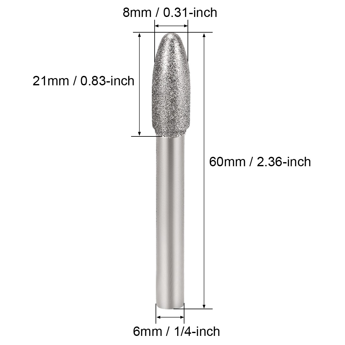 5Pcs Diamond Burrs for Carving Rotary Tool 1/4-Inch Shank 8mm Tapered 150 Grit