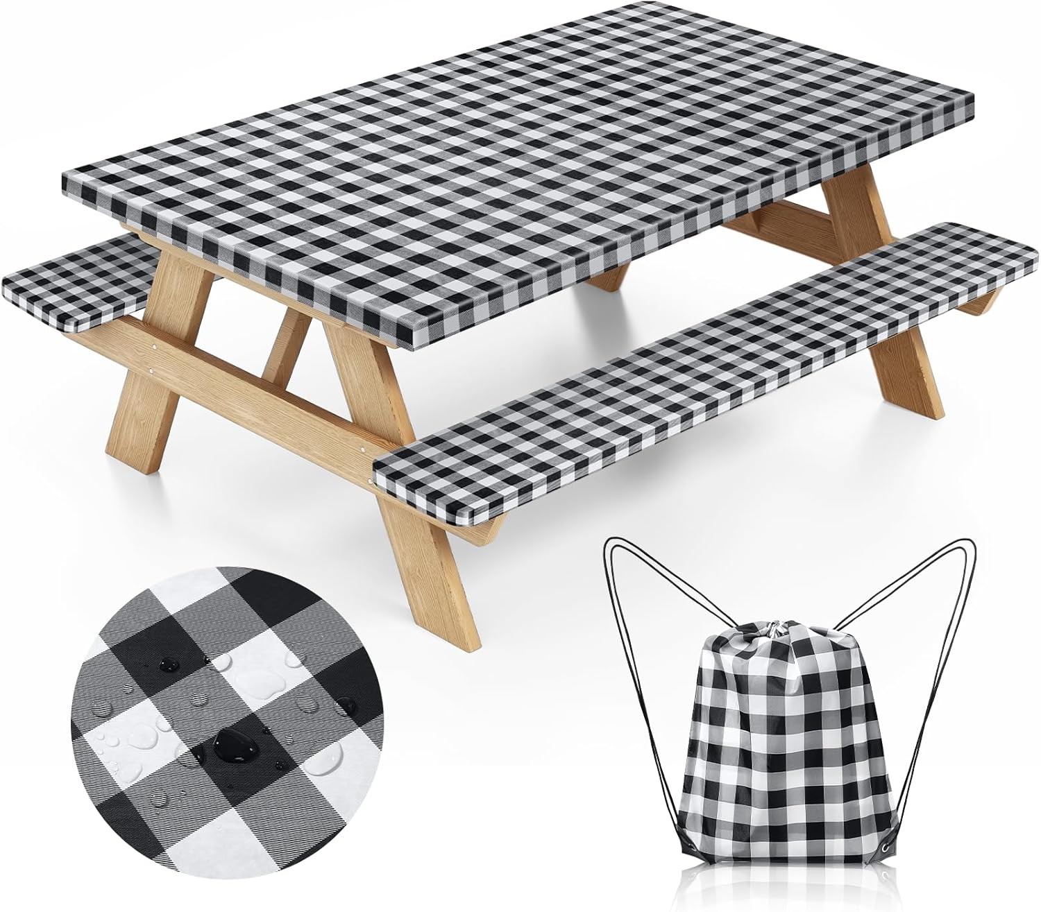 Picnic Table Cover with Bench Covers and Bag, Camping Table Camping Essentials