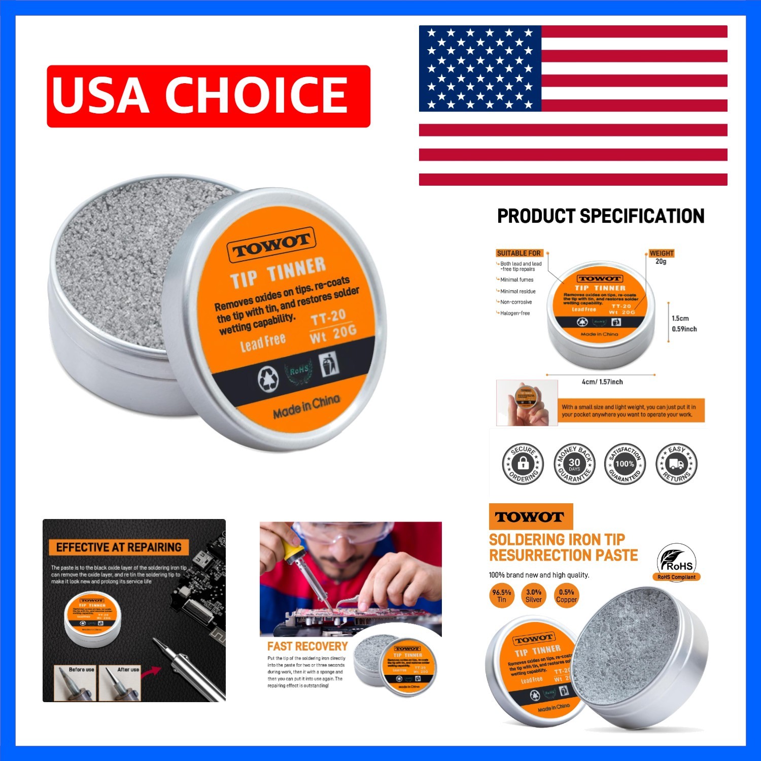 Tip Tinner For Electronics Soldering, Iron Tip and Re-Tinning Solution, Remov...