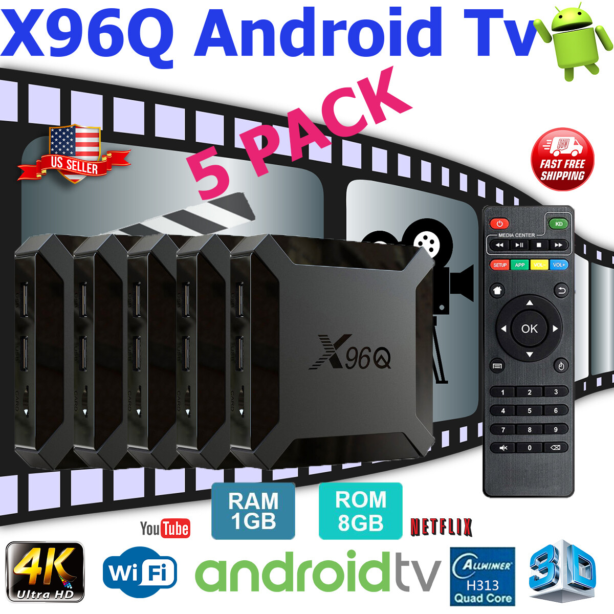 Android 10.0 TV Box X96Q Quad Core HD 4K Media Stream Player Mini PC (5 PACK)