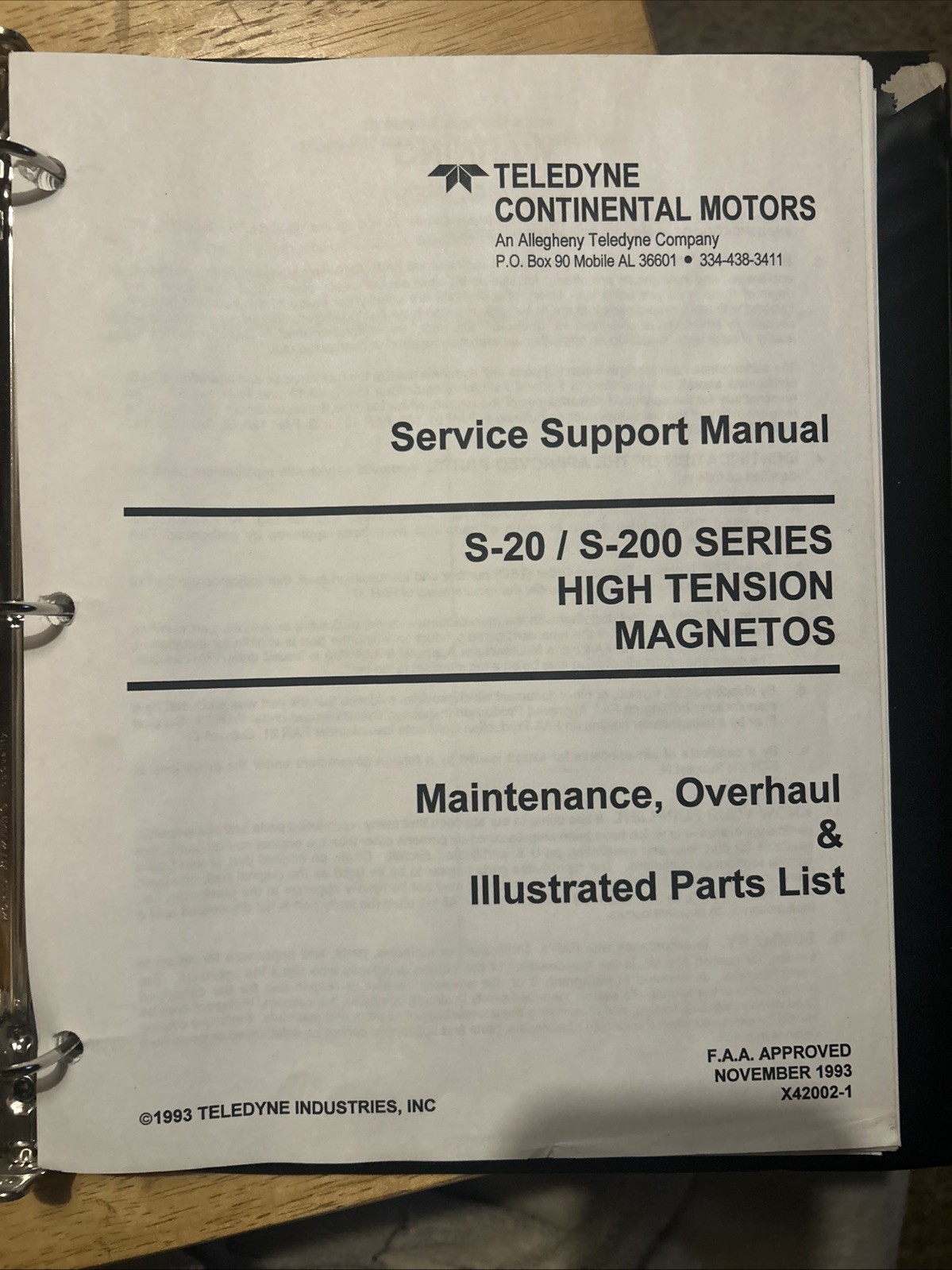 Continental Service Support Manual S-20 / S-200 High Tension Magnetos. Free Ship
