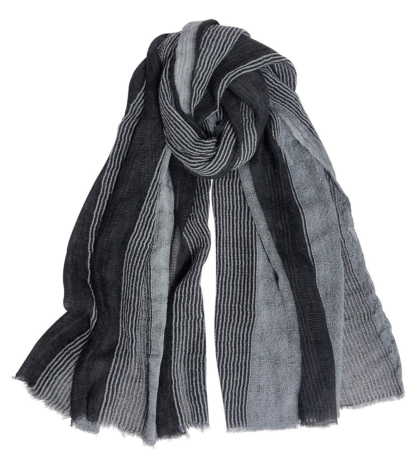 Cotton-Linen Scarves Mens Stripe Crinkle Long Scarf Fashion Wrap Shawl for T...