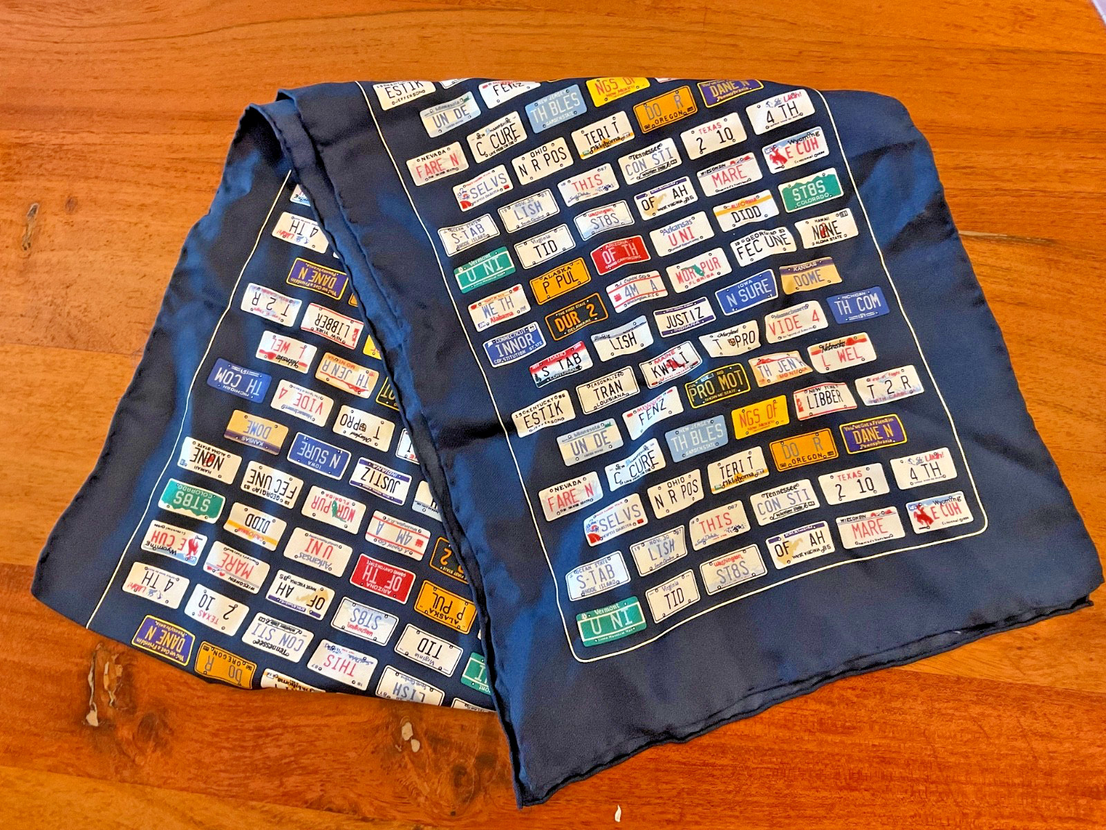 Vintage 100% Silk United States License Plate Scarf Made in Korea 50"x10.5"