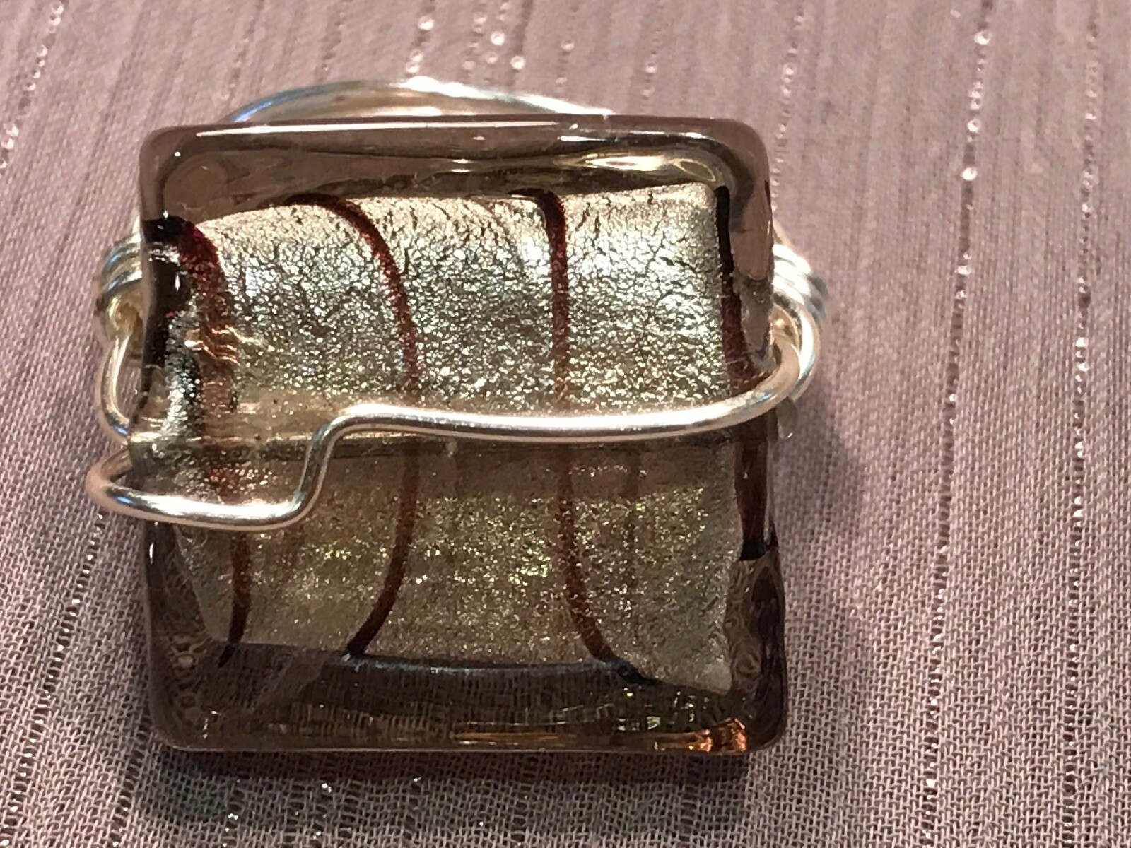 Handmade Artisan Craft Wire Non Tarnish Silver Ring Sq. Large Grey Bead Size 9