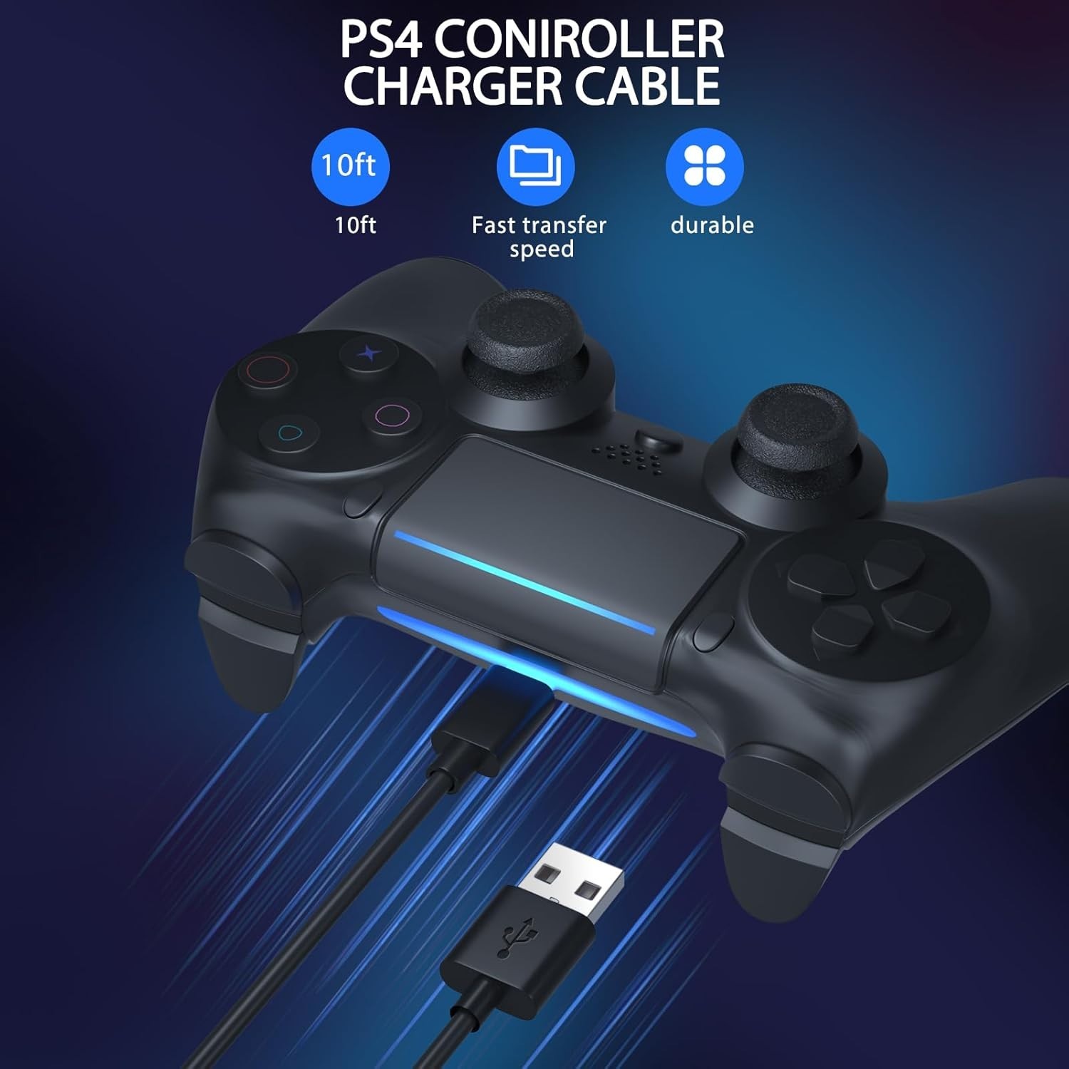Universal 10ft Micro USB Charger for PS4 and Xbox One Controllers - Fast Charge