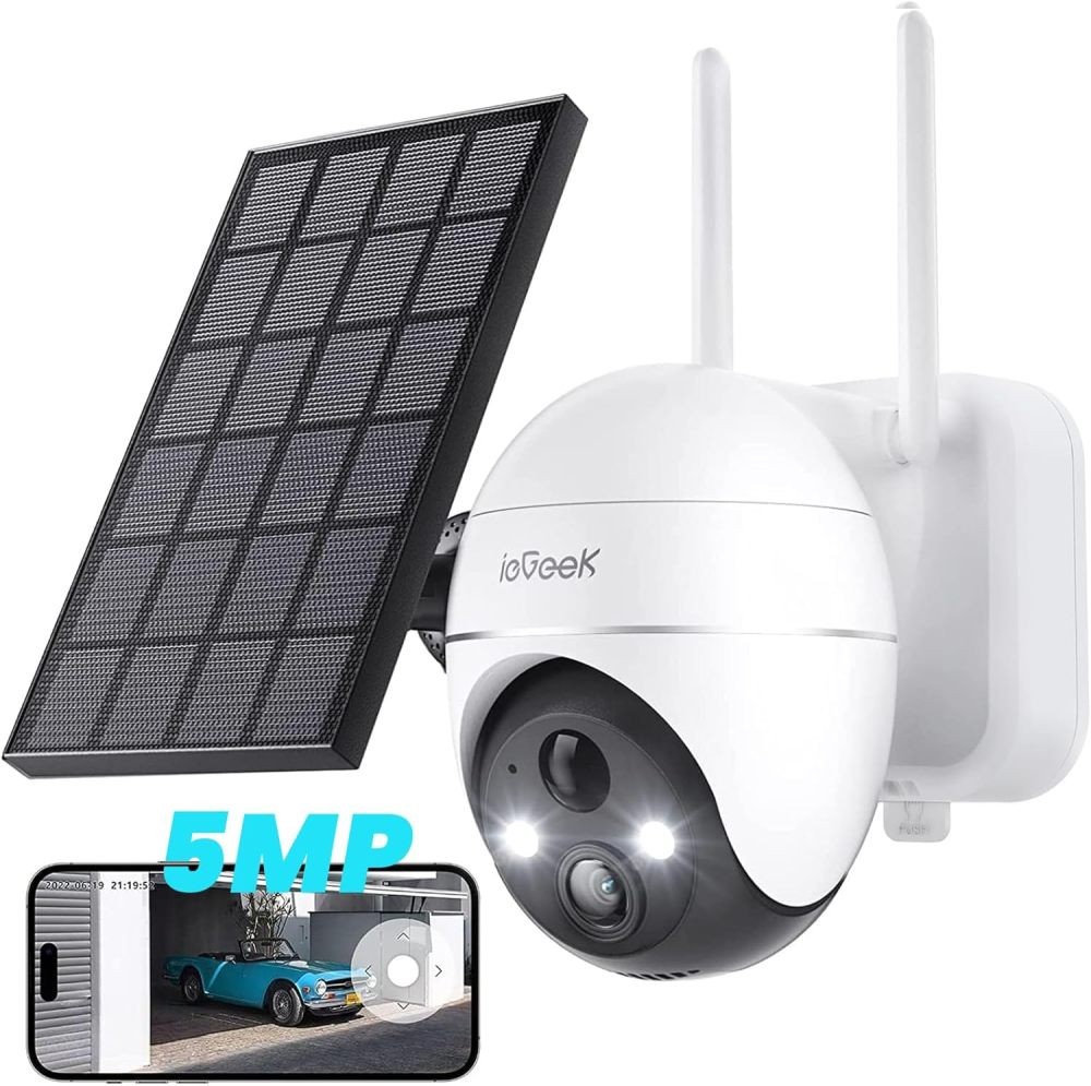 ieGeek 360° PTZ Solar Security Camera Wireless Outdoor - 2K, Auto-Tracks Motion