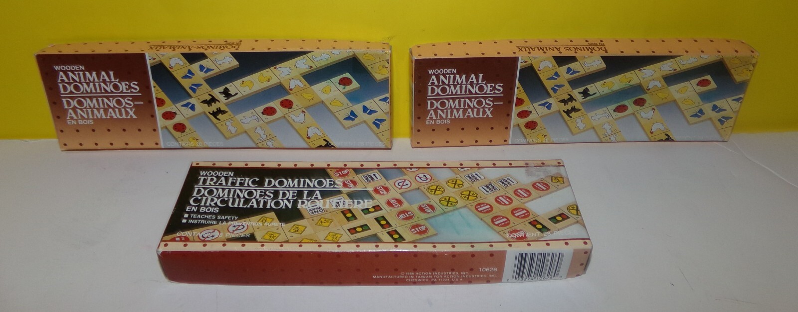 Three Sets 1986 Wooden Animal Dominos 28pc Set Classic Games Original New Boxed