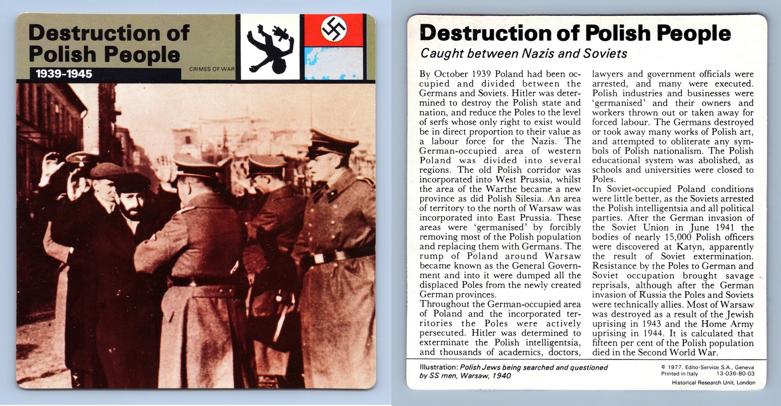 Dest. Polish People - 1939-45 - Crimes - WW2 Edito-Service SA 1977 Card