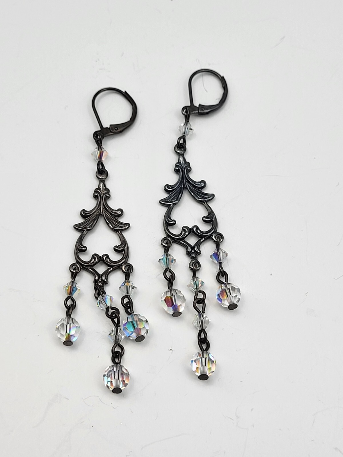 Beautiful crystal dangle earrings whimsical pierced Bridal