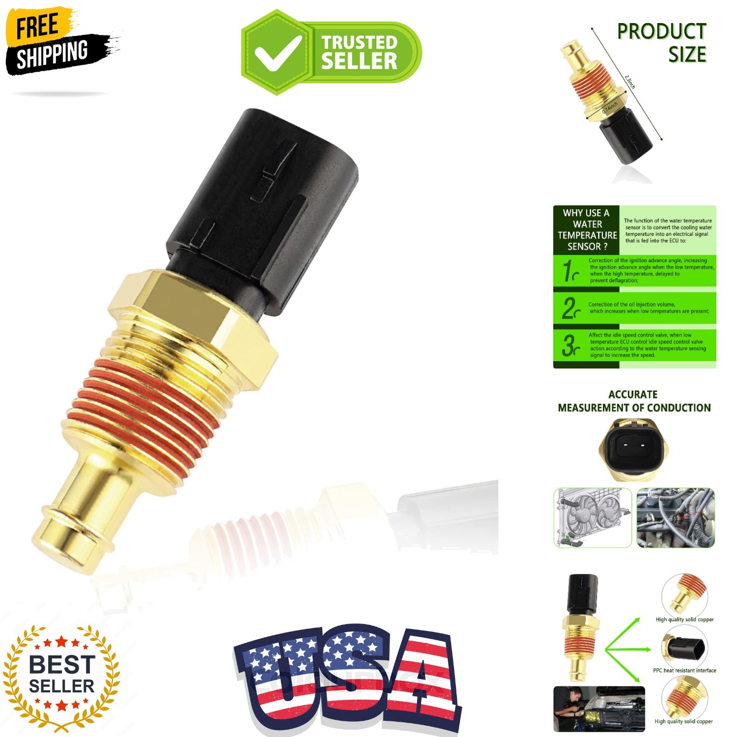 Engine Coolant Temperature Standard Coolant Temp Sensor Compatible with Chrys...