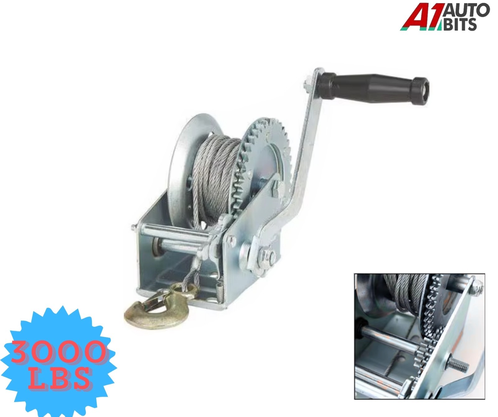 Manual Hand Winch 3000lbs Boat Trailer Caravan 10m 33ft Cable Length 2 Way Pull