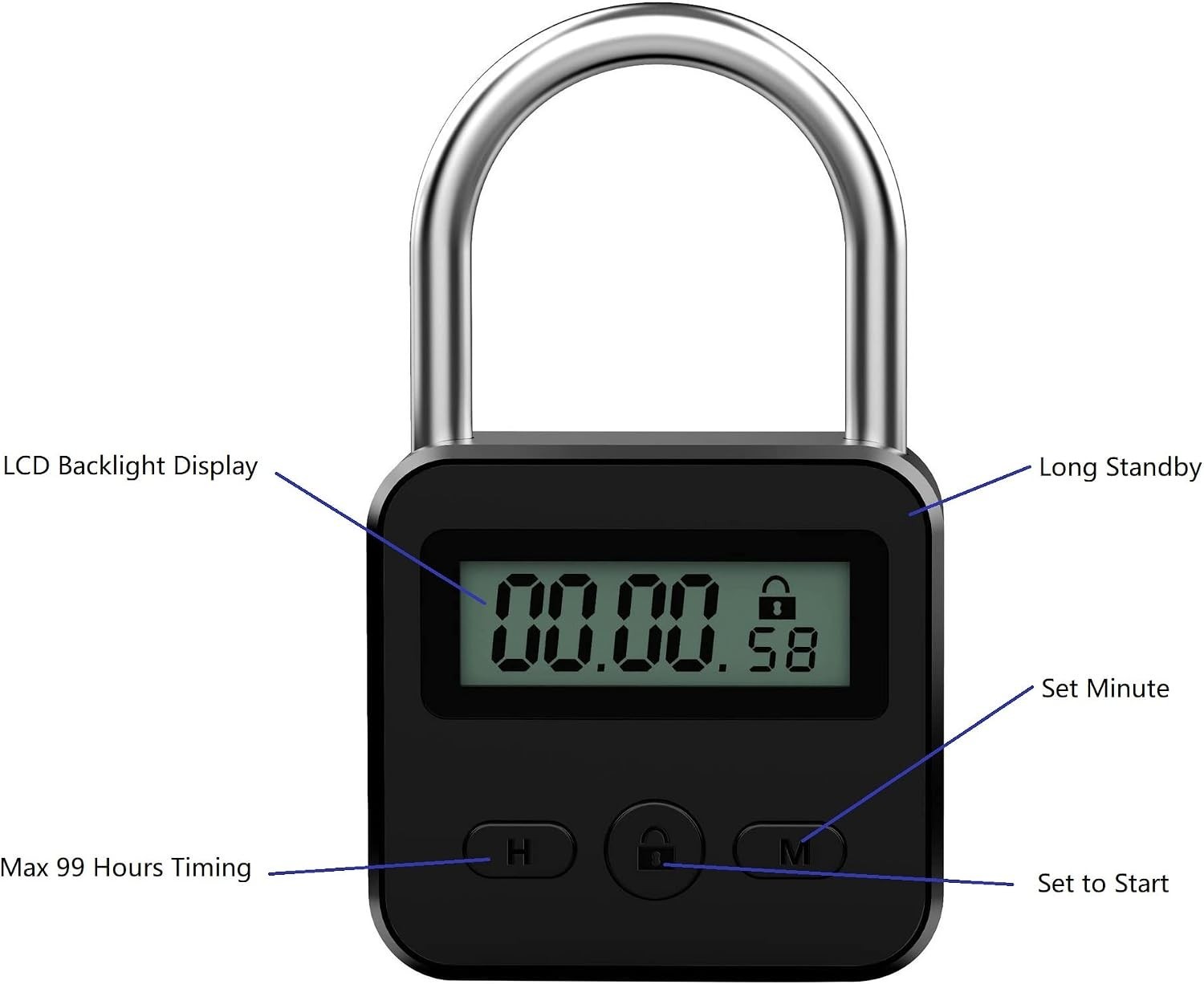 Metal Timer Lock - Electronic Time Padlock with LCD Display - USB Rechargeabl...