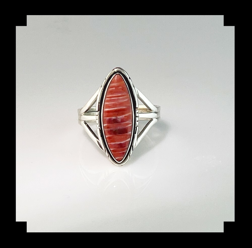 Handcrafted Sterling and Spiny Oyster Ring   Size 12 1/2