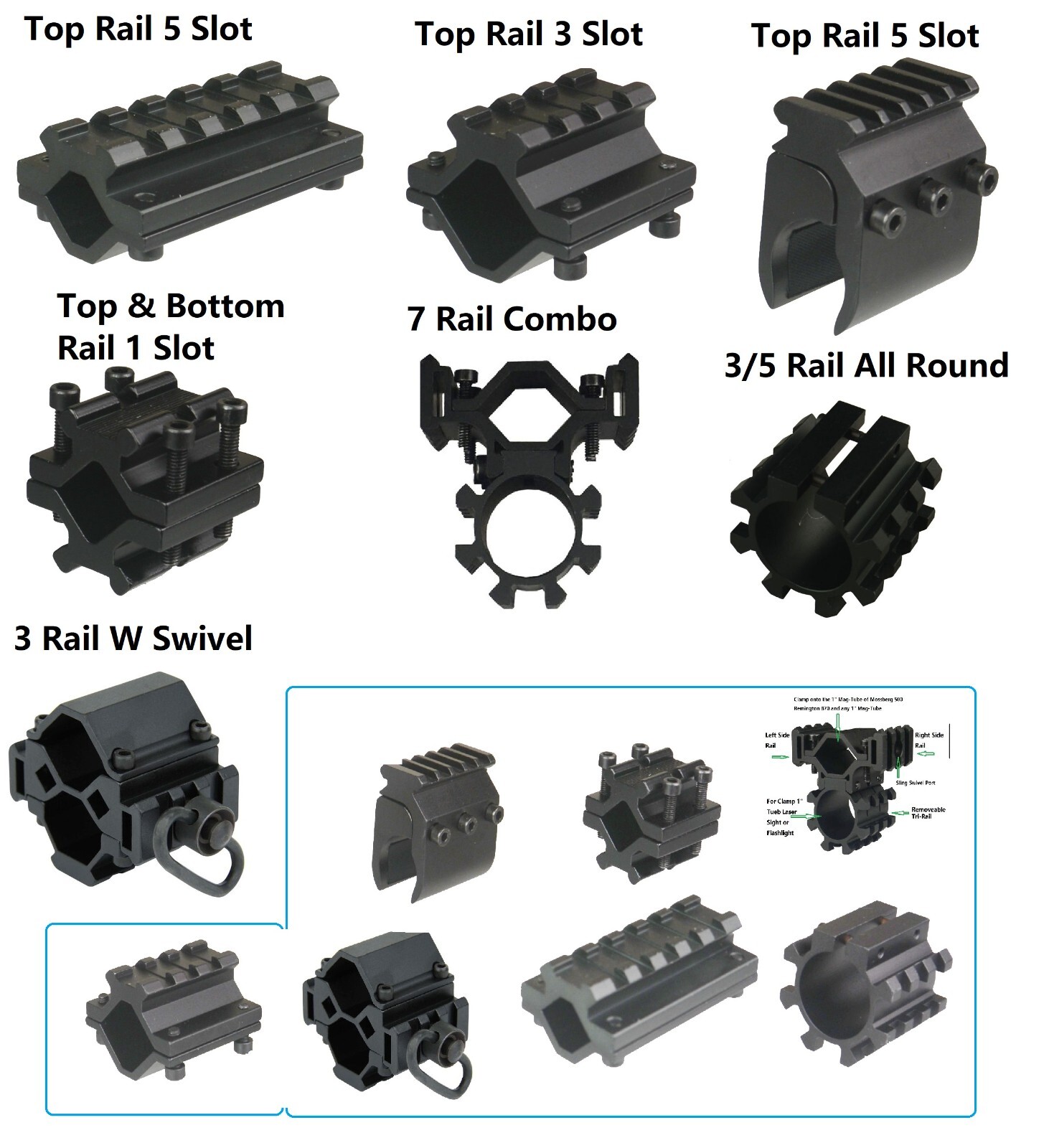 Universal Clamp On Picatinny Weaver Rail Accessory Barrel Mount Selections