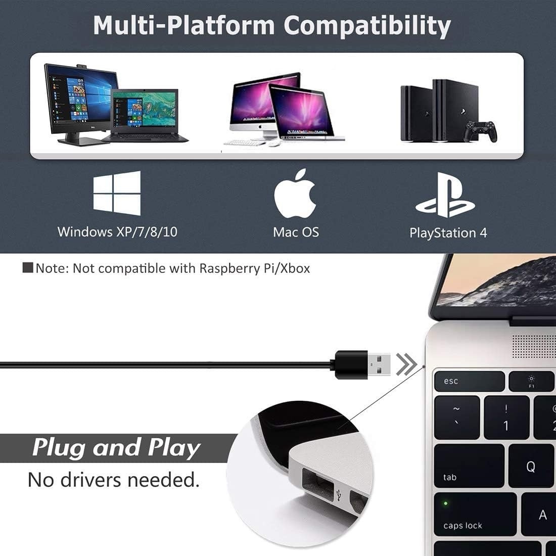 USB Computer Microphone Gooseneck PC Mac PS4 Gaming Streaming
