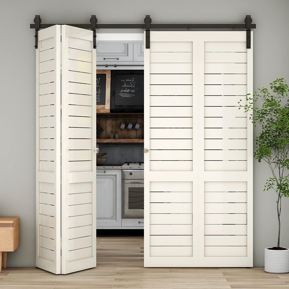 4-Panel Bi-Folding Sliding Barn Door Track Hardware Set Easy Install No Door