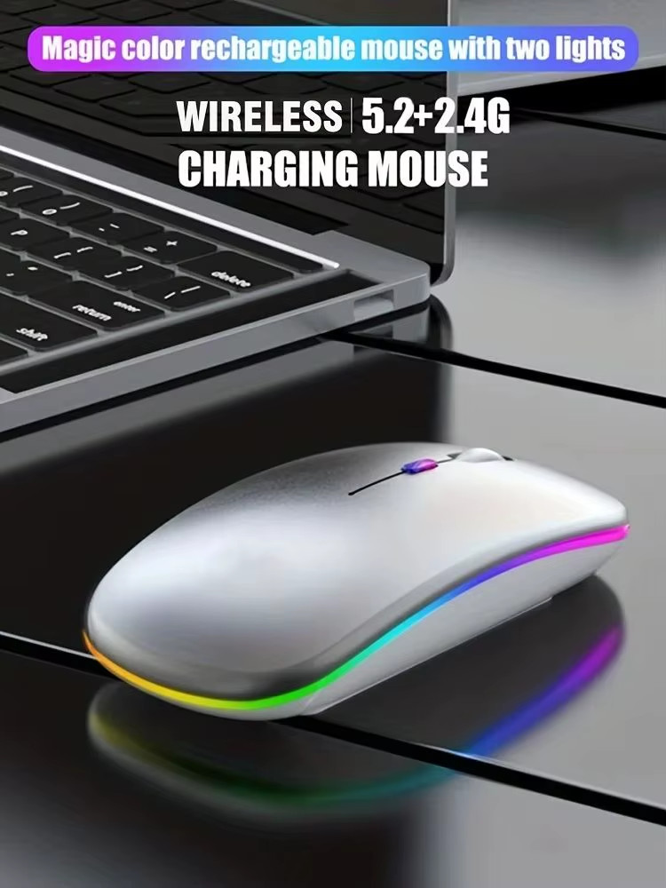Wireless Bluetooth RGB Mouse Rechargeable Silent Dual Mode 3600DPI for Laptop PC