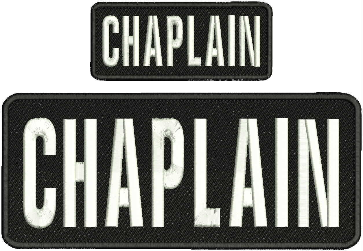 CHAPLAIN Embroidery Patches 4 X 10" and 2x5 hook  on back blk/white