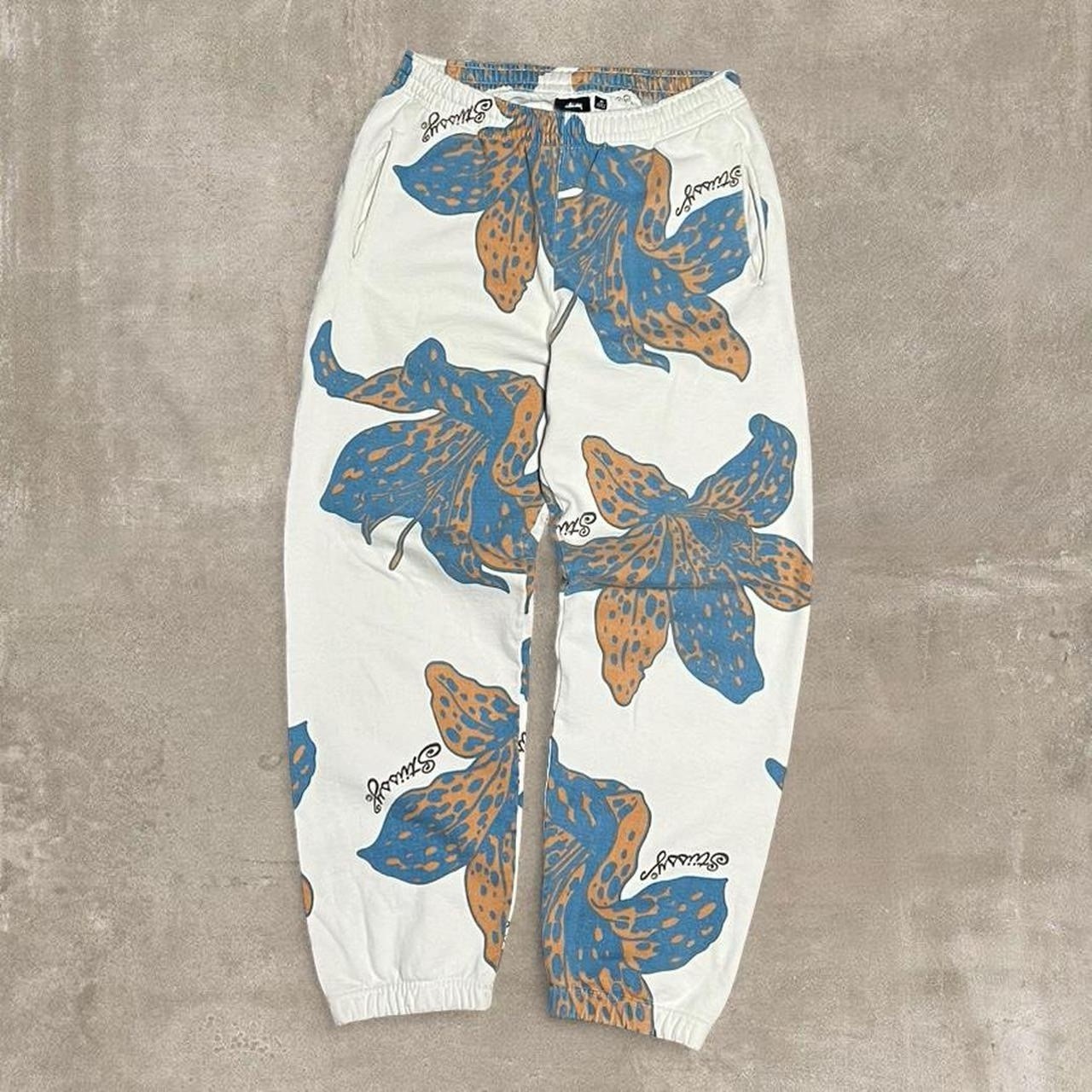Stussy White Floral Sweatpants Men's Size Medium Tapered Leg Authentic