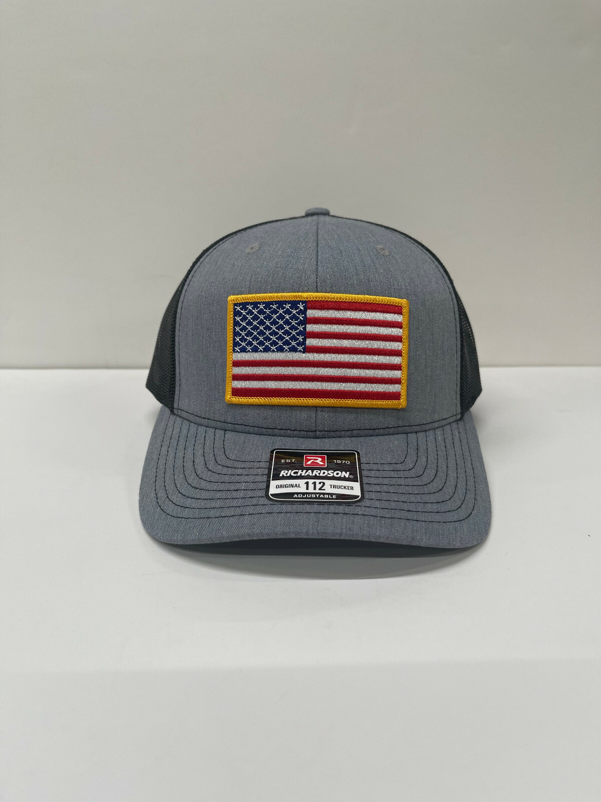 Richardson 112 American Flag 6 Panel Adjustable Snapback Mesh Hat (Gold Flag)