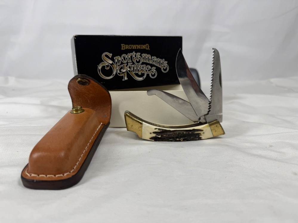 Browning 3318f3s Stag Big Game 3 blade knife Vintage with boxmanual SPBJDW368770