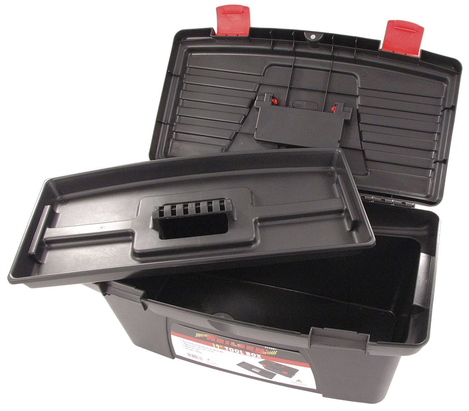 19in Plastic Portable Tool Box Storage Case Removable Tray Carry Handle