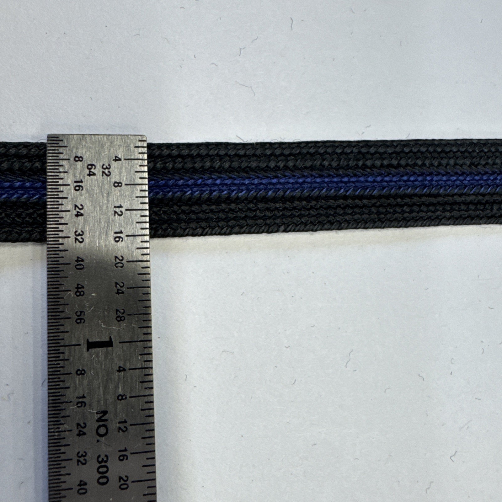 AH Rice Braid-1/2” Black With Royal Blue Center Stripe. 100 Yards. Made In USA
