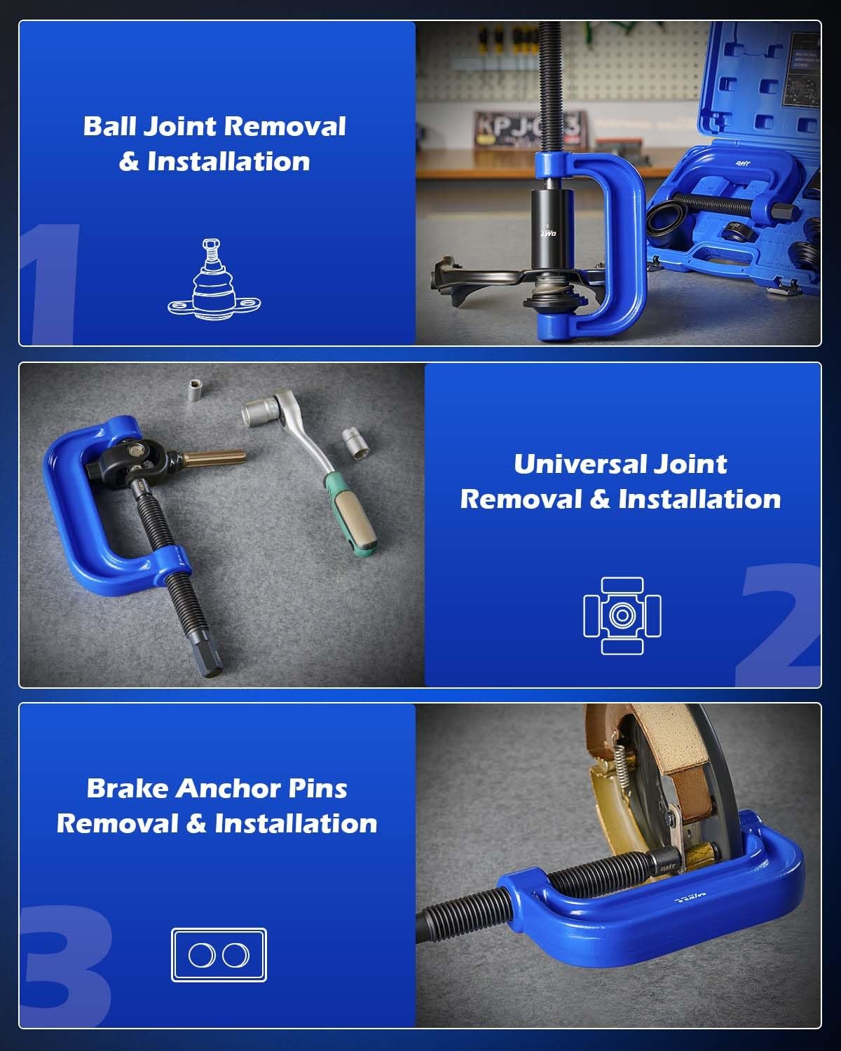 Orion Motor Tech Ball Joint Press Kit, Heavy multiple sizes, blue C-frame