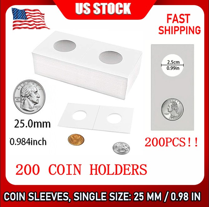 Assorted 200PCS Coin Holders 2X2 Cardboard Mylar Flips Include 4 New--A Sizes