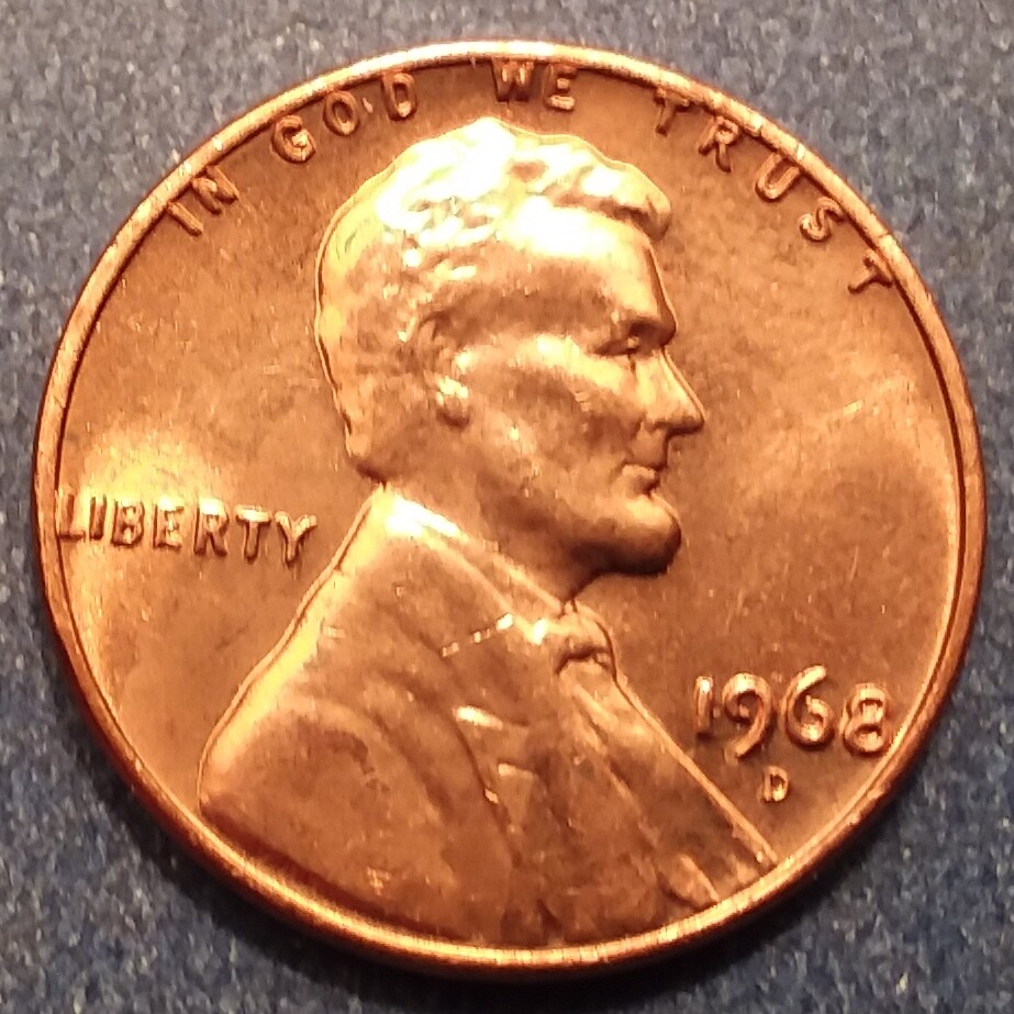 1968-D Brilliant Uncirculated Lincoln Cent.  Ships Free.  BU condition.
