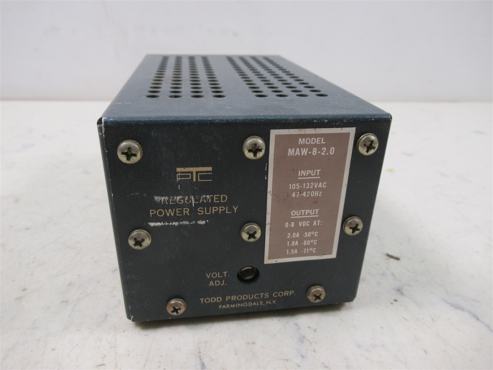 Todd Products TPC MAW-8-2.0 Regulated Power Supply Adjustable