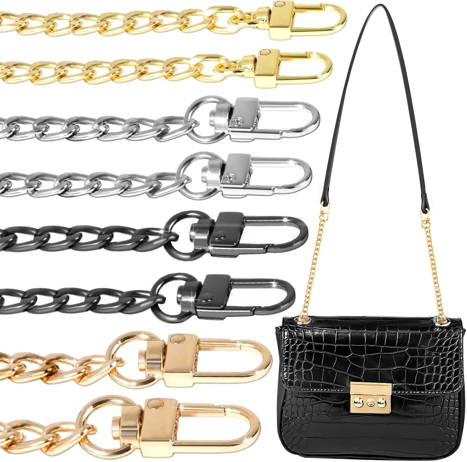 8 PCS Purse Chain Strap Extender, Length 7.9“ Metal Flat Bag Chain Straps Replac