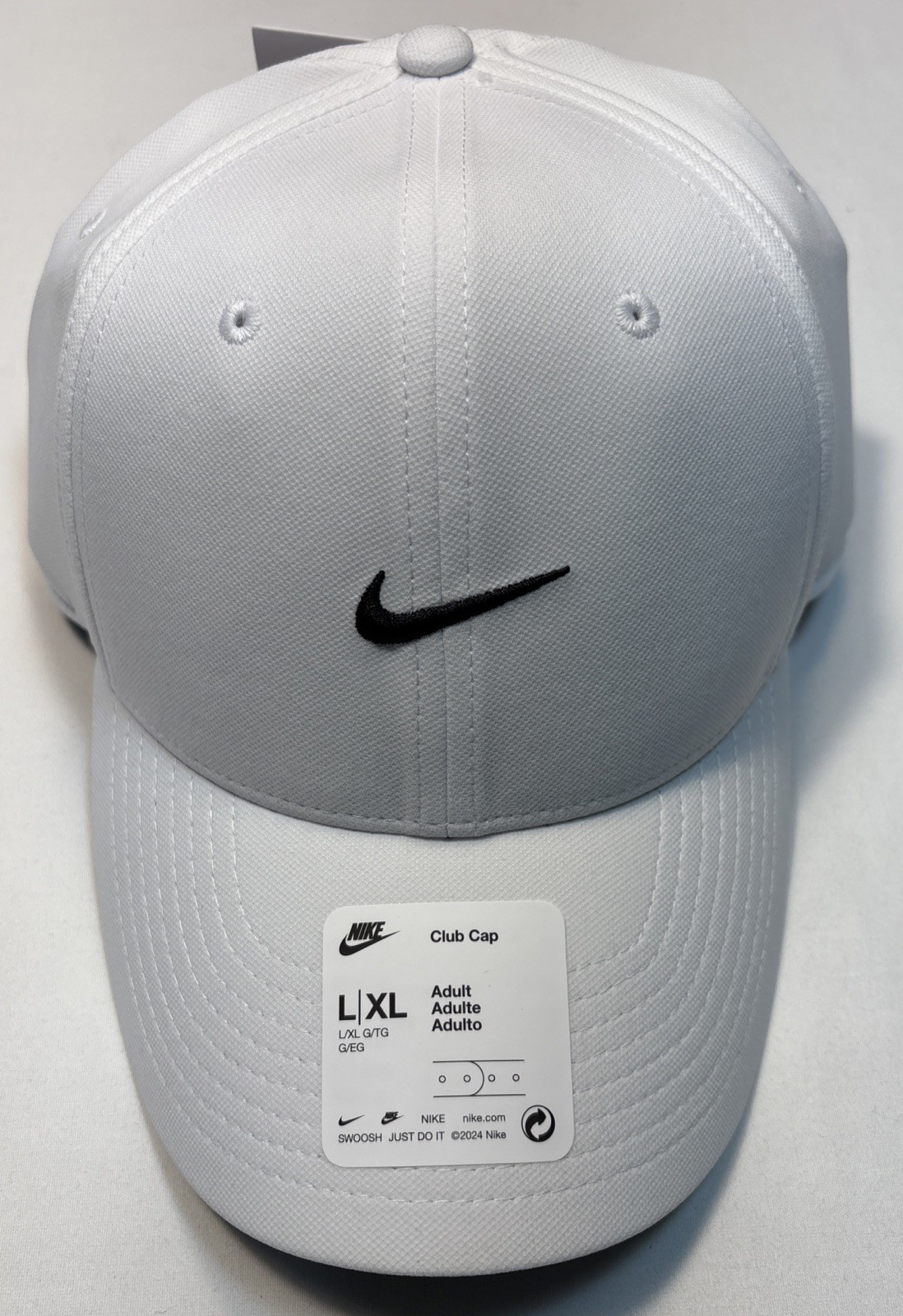 Nike Dri-Fit Club Cap Structured Swoosh Hat White Unisex Sz Lg/XL FV5563-100 $26