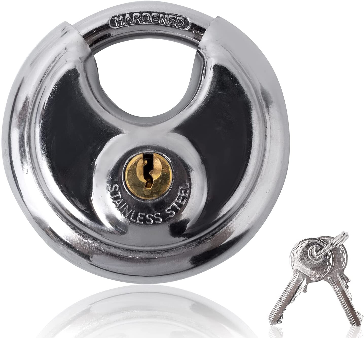Round Disk Padlock with Shielded Shackle, 2-3/4-Inch, Stainless Steel Steel 70mm