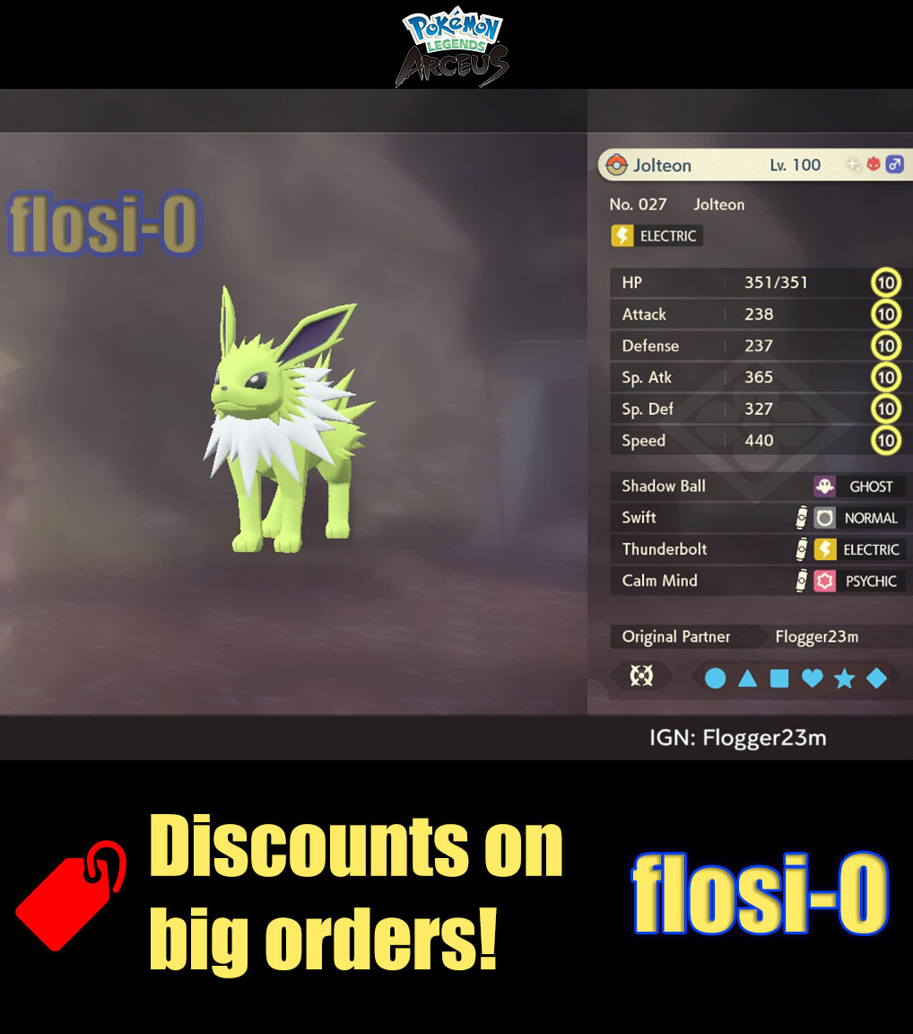 6IV Shiny Alpha Jolteon Max Effort Level Pokemon Legends Arceus