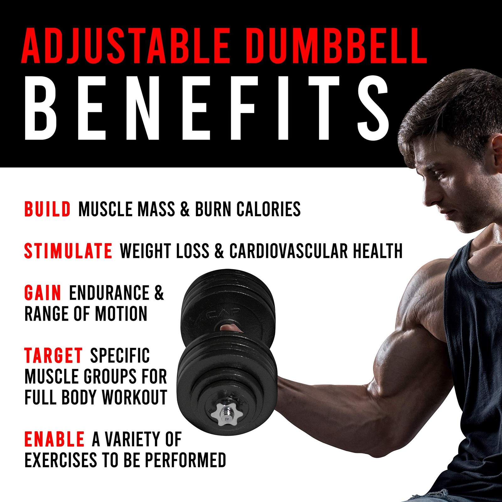 Cap Barbell Adjustable Dumbbell Weight Set | Multiple Options Black, 60 LB Pair