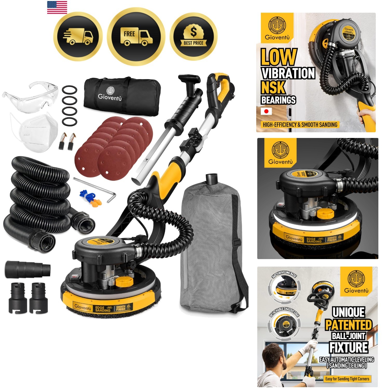 Drywall Sander, 780W Powerful Electric Drywall Sander with Vacuum Attachment,...