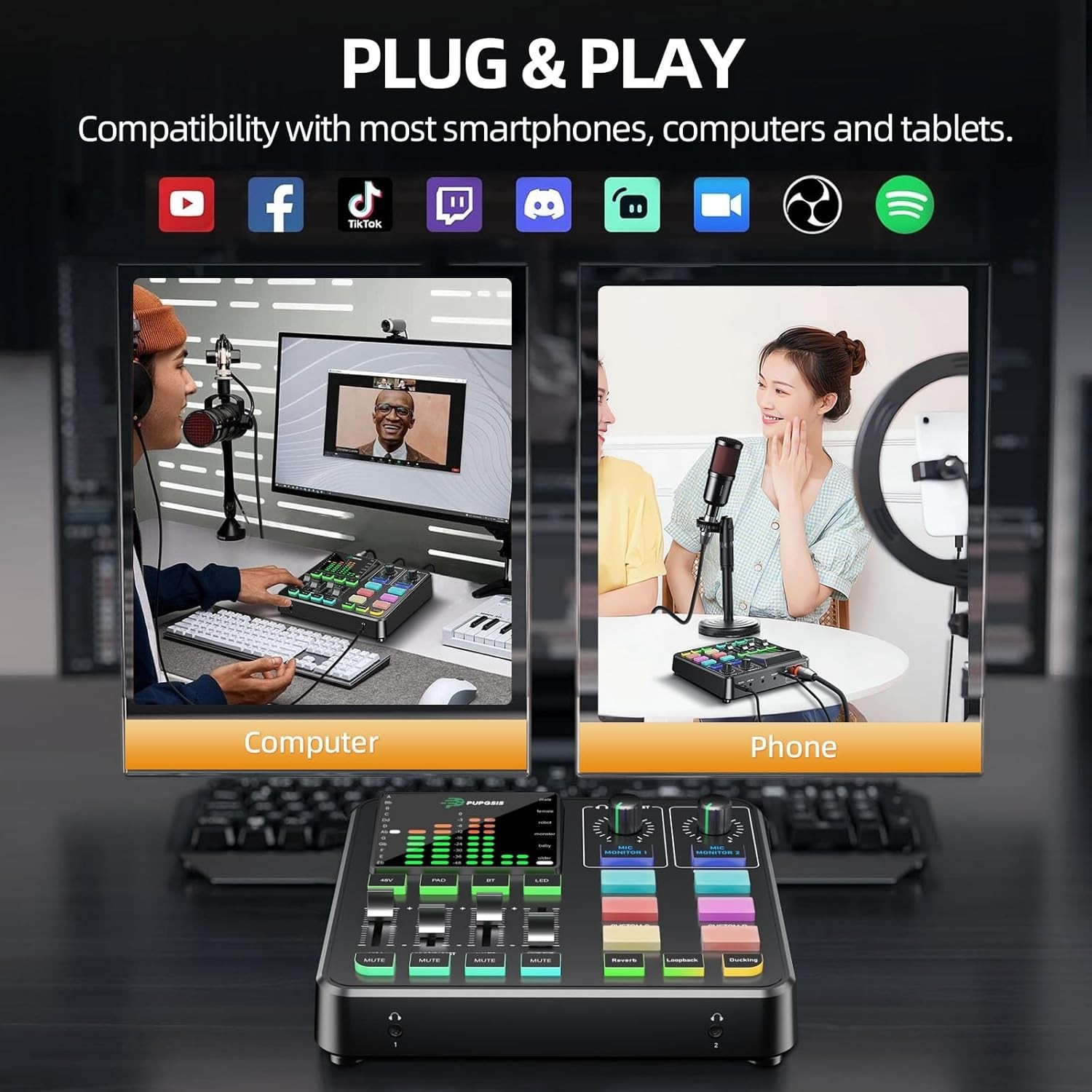 Podcast Equipment Bundle Audio Mixer with XLR Dynamic Microphone Pro-preamp