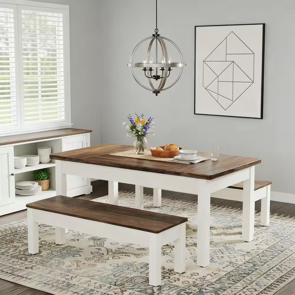 Roesler 3-Piece Rectangle Brown Wood Top Dining Table Set Kitchen Table Set Dine