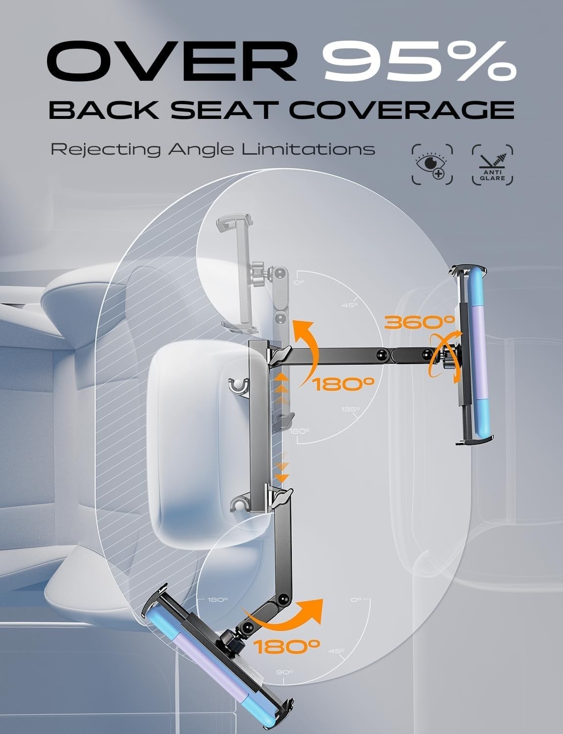 Foldable Headrest Tablet Holder for Back Seat - Compatible with 4.7-11.9 Tablets
