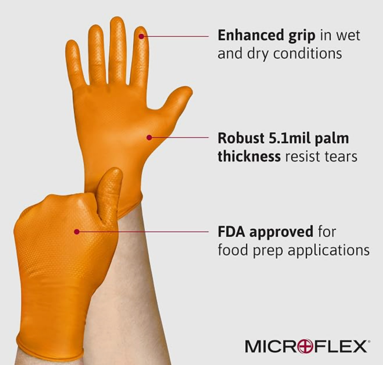 Microflex Mega Texture Hi Visibility 6.3 Mil PF Nitrile Gloves, Large, 100 Count