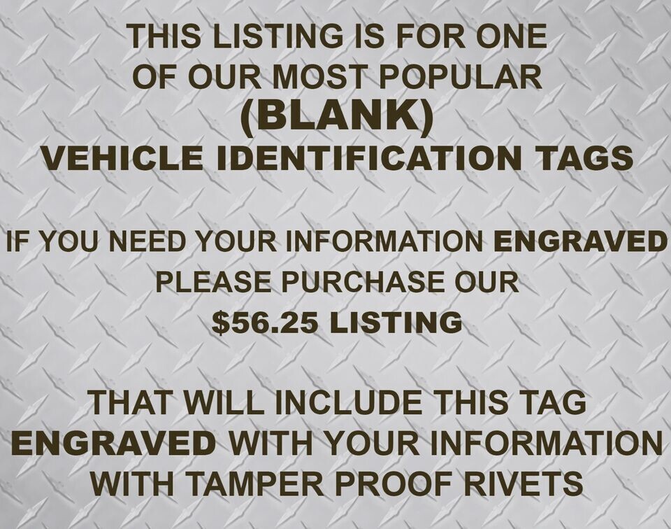 CHEVROLET VIN DOOR DASH TAG SERIAL NUMBER DATA PLATE CHEVY DATA PLATE (BLANK)