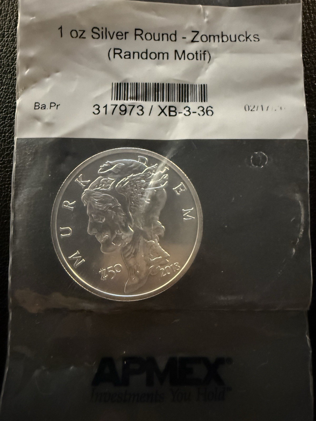 1 Oz Silver Coin .999 Zombucks Murk Diem 2018 APMEX Sealed