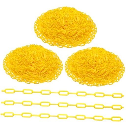Yellow Plastic Chain Links, Plastic Safety Chain Barrier Weatherproof 200ft 3