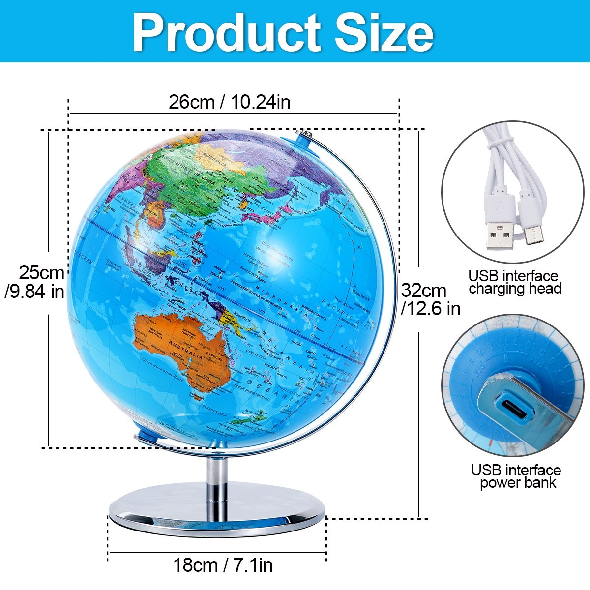 WORLD GLOBE EARTH Map Rotating Geography Ocean Classroom Learning Desktop