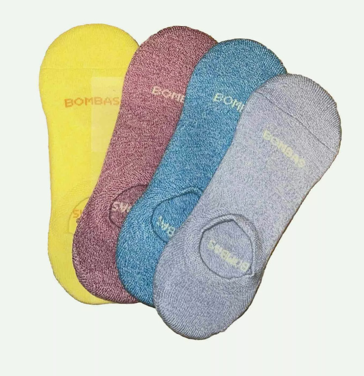 4-Pack Bombas Mixed BRIGHTS Cushioned No Show Socks ~ LARGE